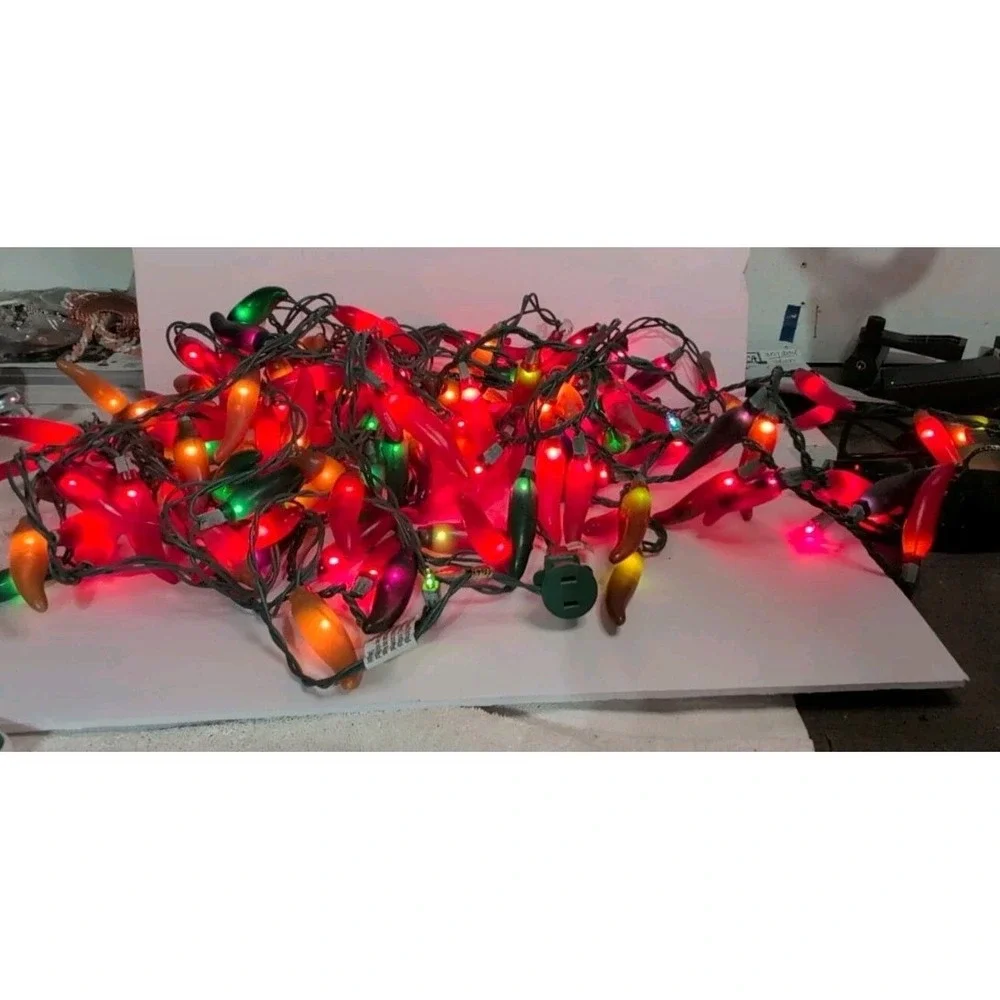 Vintage Chili Pepper Christmas Lights Set Of Two strands rubber chili cover